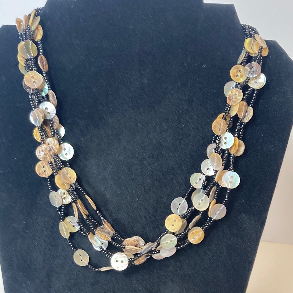 19" Eclectic Button and Seed Bead Multi Strand Necklace